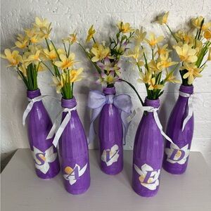 Purple Decorative Bottle Vases with Yellow Flowers